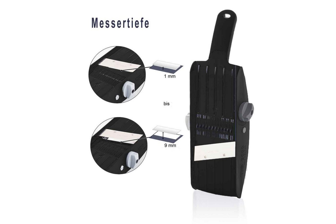 Gemüsehobel TNS 3000 All in ONE Gemüsehobel schwarz Gurkenhobel Küchenhobel Gemüse, Kunststoff, (mit Restehalter, 2-St), 32 Einstellmöglichkeiten Bild 3