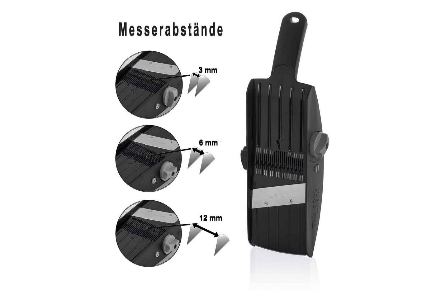 Gemüsehobel TNS 3000 All in ONE Gemüsehobel schwarz Gurkenhobel Küchenhobel Gemüse, Kunststoff, (mit Restehalter, 2-St), 32 Einstellmöglichkeiten Bild 5