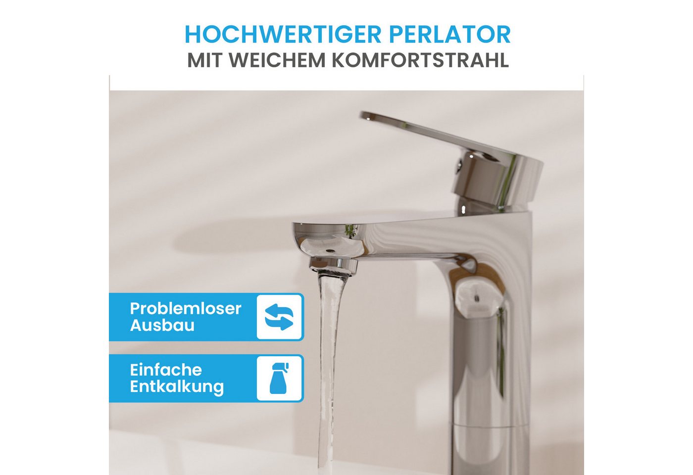 Bächlein Badarmatur Keila - hoch, minimalistisches Design - ideal für Aufsatzwaschbecken Bild 2