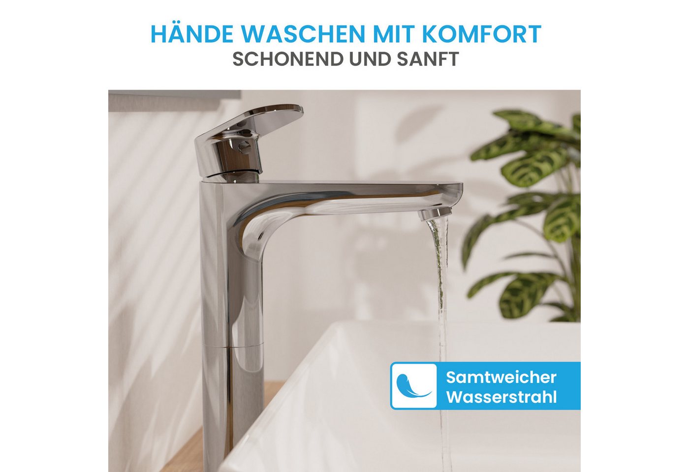 Bächlein Badarmatur Keila - hoch, minimalistisches Design - ideal für Aufsatzwaschbecken Bild 5