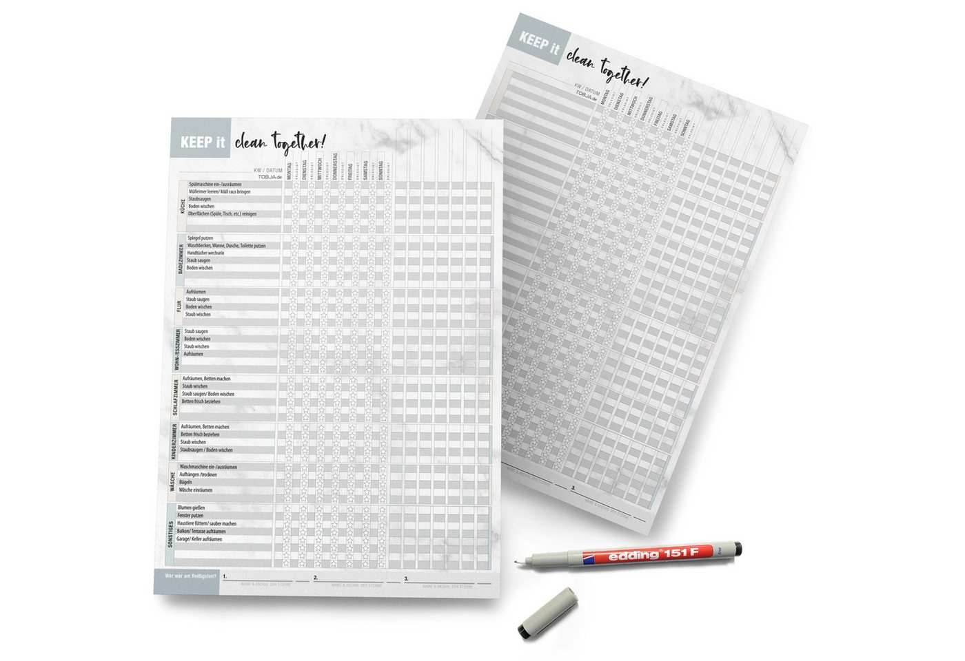 TOBJA Notizblock Haushaltsplaner A4 "Folie" Blatt wiederbeschreibbar + Stift, Haushalt