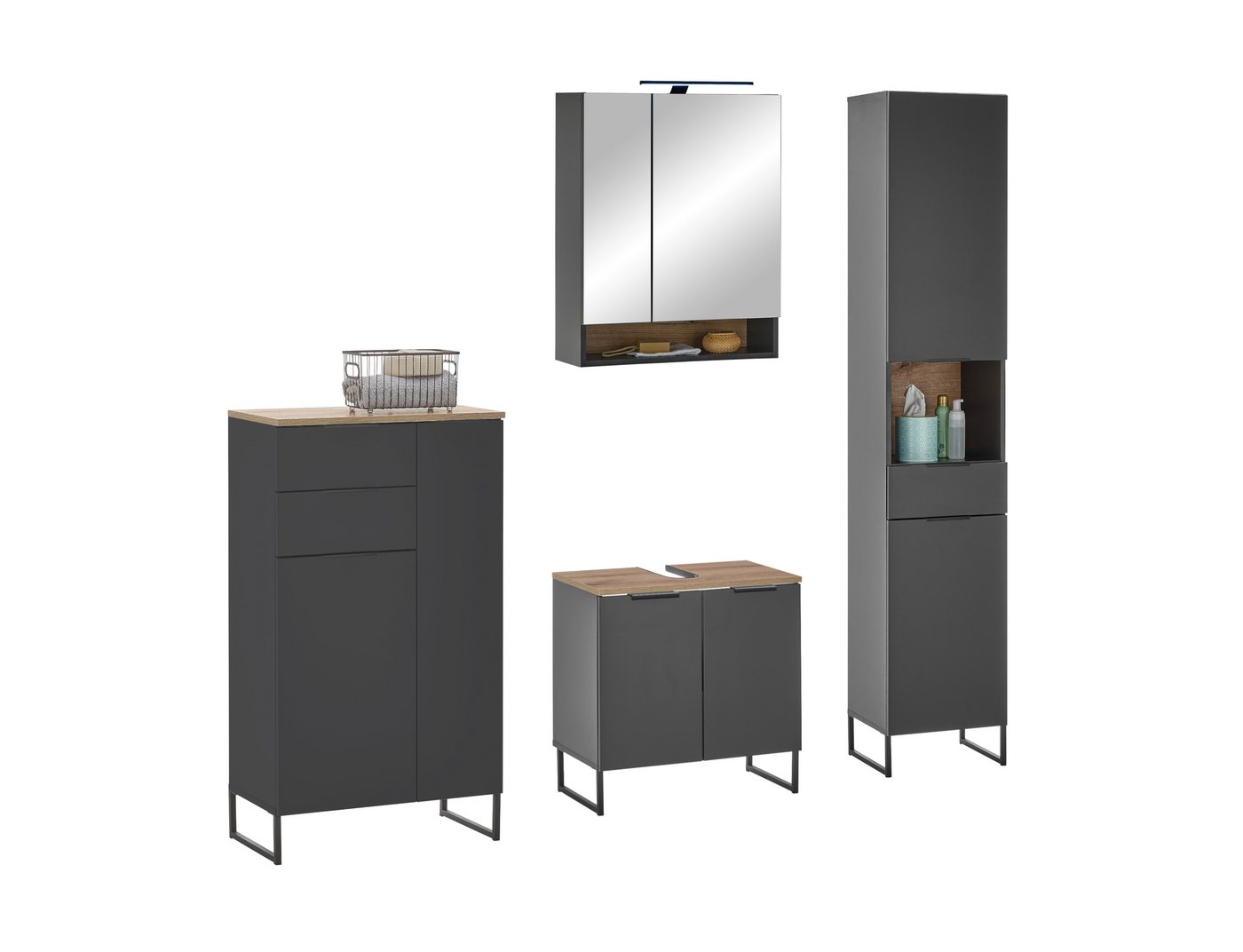 moebel-dich-auf Badmöbel-Set Aspen 60, (Set 1, Komplett-Set, 4-St., Hochschrank, Spiegelschrank, Wbu, Highboard), Softclose Bild 3