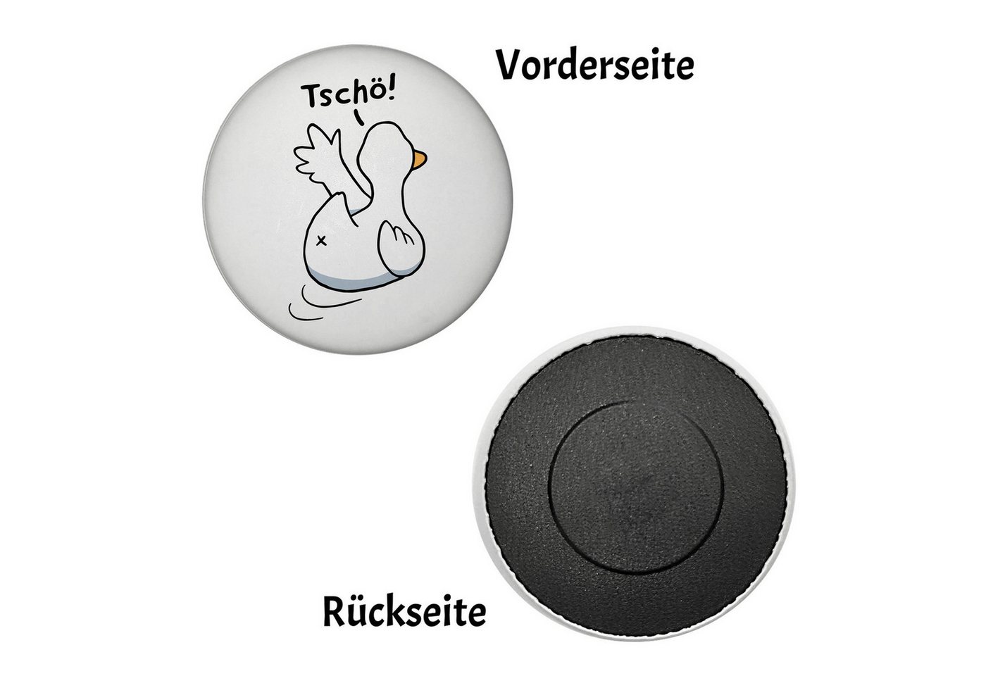 speecheese Magnet Ente winkt zum Abschied Magnet rund mit Spruch Tschö Bild 2