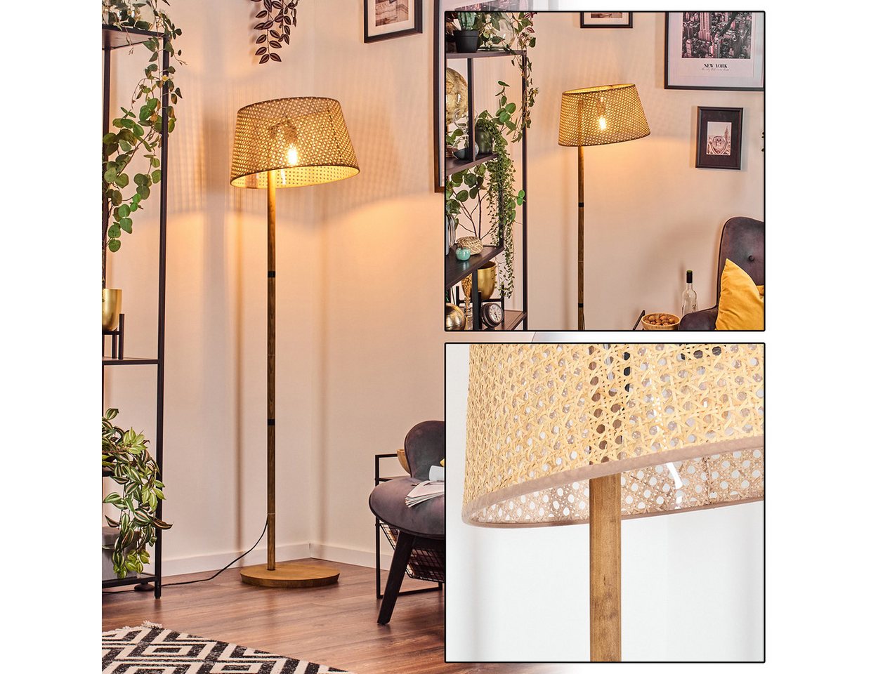 hofstein Stehlampe Stehlampe mit Holzfuß und Schirm aus Rattan/Wienergeflecht, ohne Leuchtmittel, Boho-Style, skandinavisches Design (45 cm), Fußschalter, 1 x E27 Bild 4