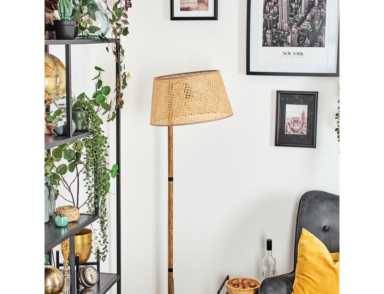 hofstein Stehlampe Stehlampe mit Holzfuß und Schirm aus Rattan/Wienergeflecht, ohne Leuchtmittel, Boho-Style, skandinavisches Design (45 cm), Fußschalter, 1 x E27 Bild 5