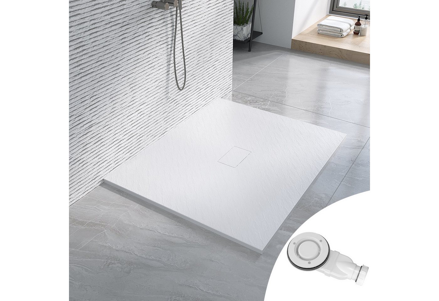 AQUABATOS Rechteckduschwanne Duschwanne 120x100 SMC Duschtasse Eckduschwanne Brausewanne, mit Ablaufgarnitur,weiß,Anti-Rutsch,Zuschneidbar,Steinoptik,superflach,bodenebene Montage,Rechteck