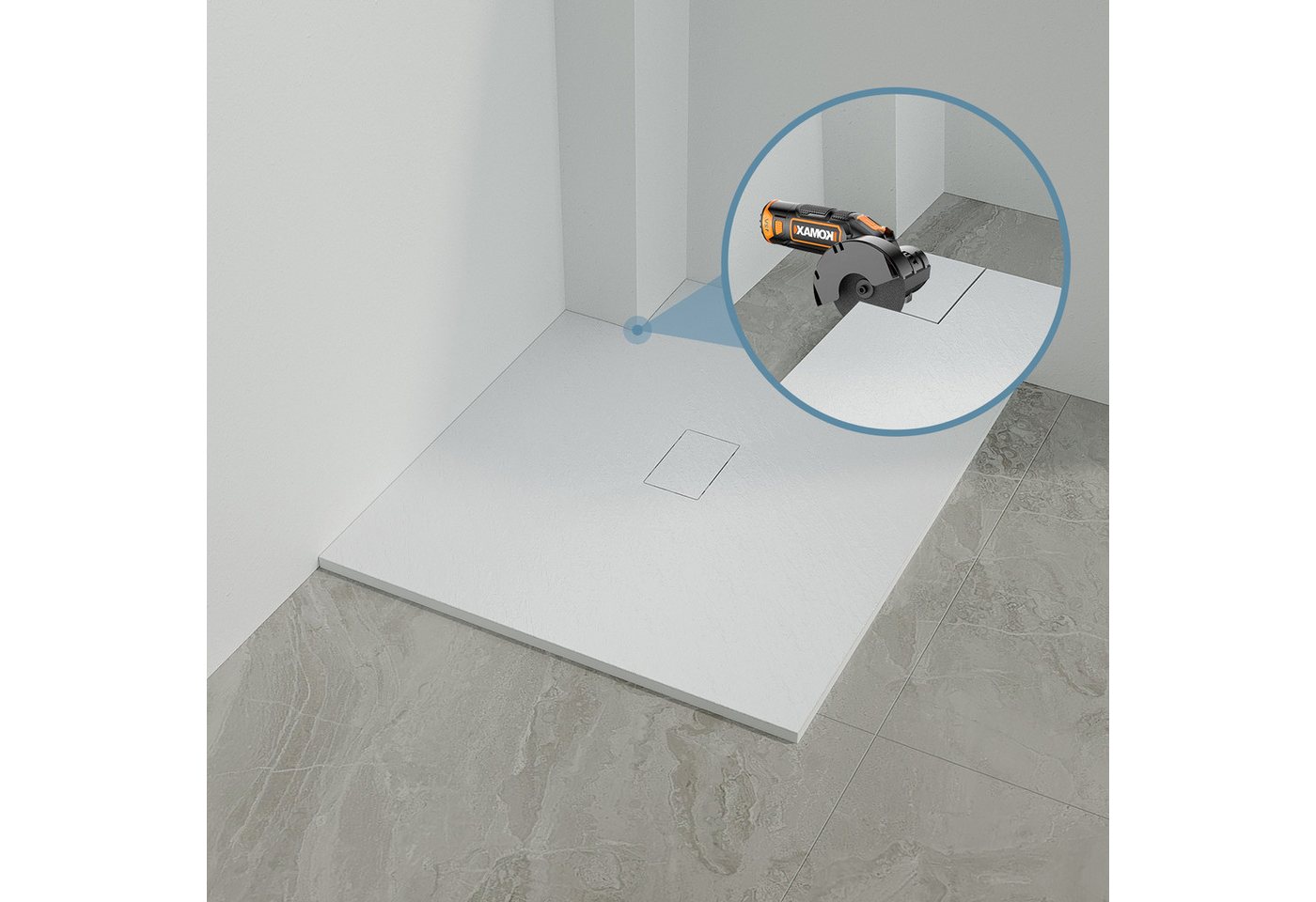 AQUABATOS Rechteckduschwanne Duschwanne 120x100 SMC Duschtasse Eckduschwanne Brausewanne, mit Ablaufgarnitur,weiß,Anti-Rutsch,Zuschneidbar,Steinoptik,superflach,bodenebene Montage,Rechteck Bild 5