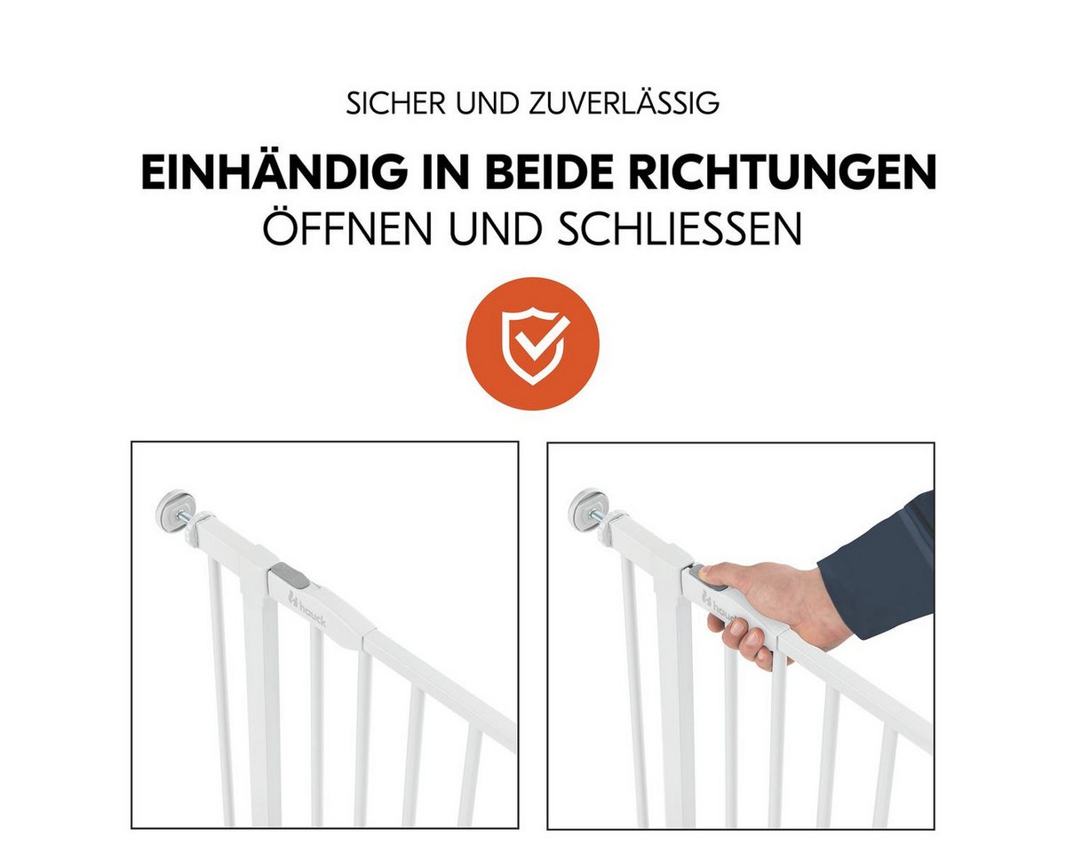 Hauck Türschutzgitter Open N Stop 2 - White, Treppenschutzgitter Set mit Verlängerung & 3x Klemmschutz ohne Bohren