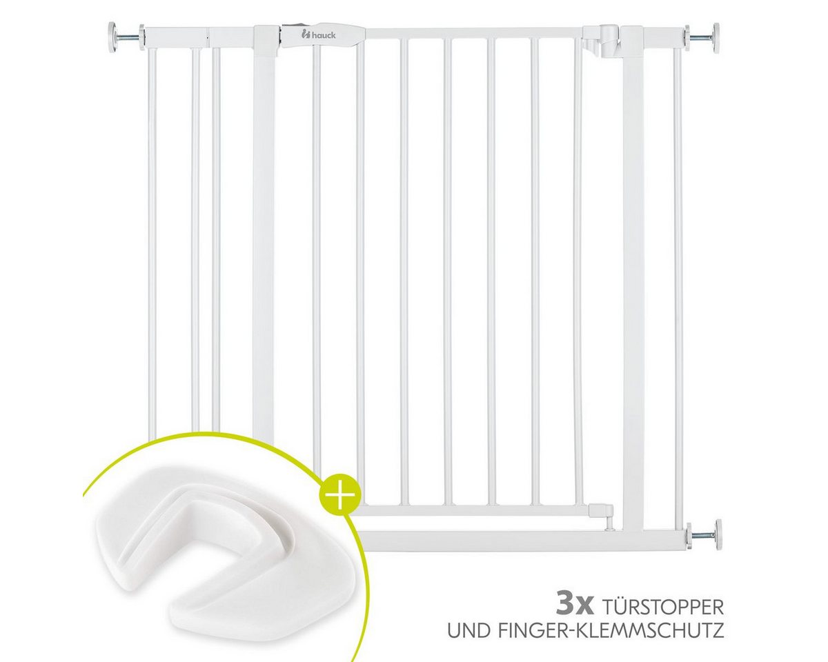 Hauck Türschutzgitter Open N Stop 2 - White, Treppenschutzgitter Set mit Verlängerung & 3x Klemmschutz ohne Bohren Bild 5