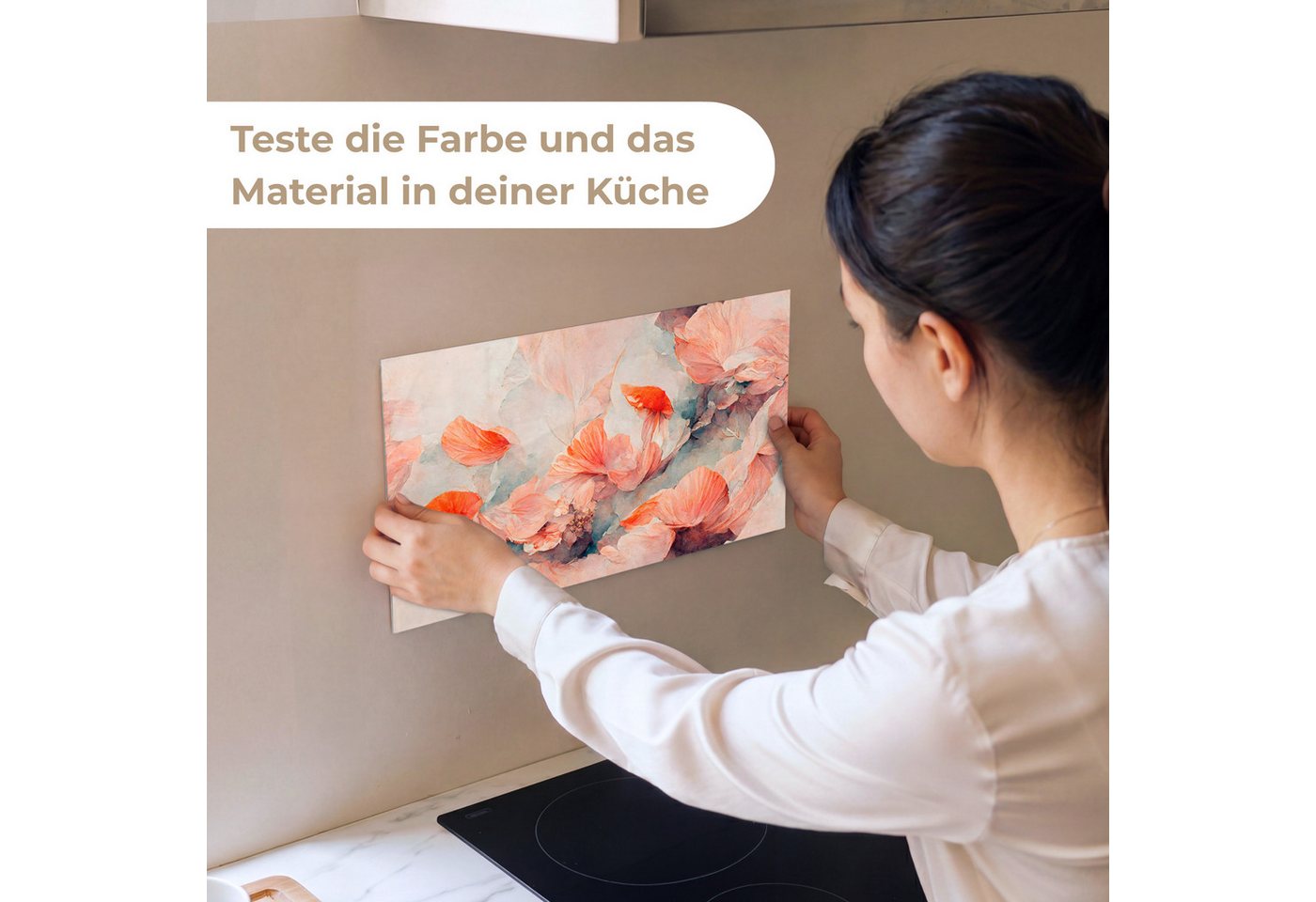 KitchenYeah Küchenrückwand Muster selbstklebend (keine Folie) Blumen - Blätter - Pflanzen - Rosa, (1-tlg), Spritzschutz, Küche, Rückwand, Küchenwand, Küchenfront, 30x20 cm Bild 3