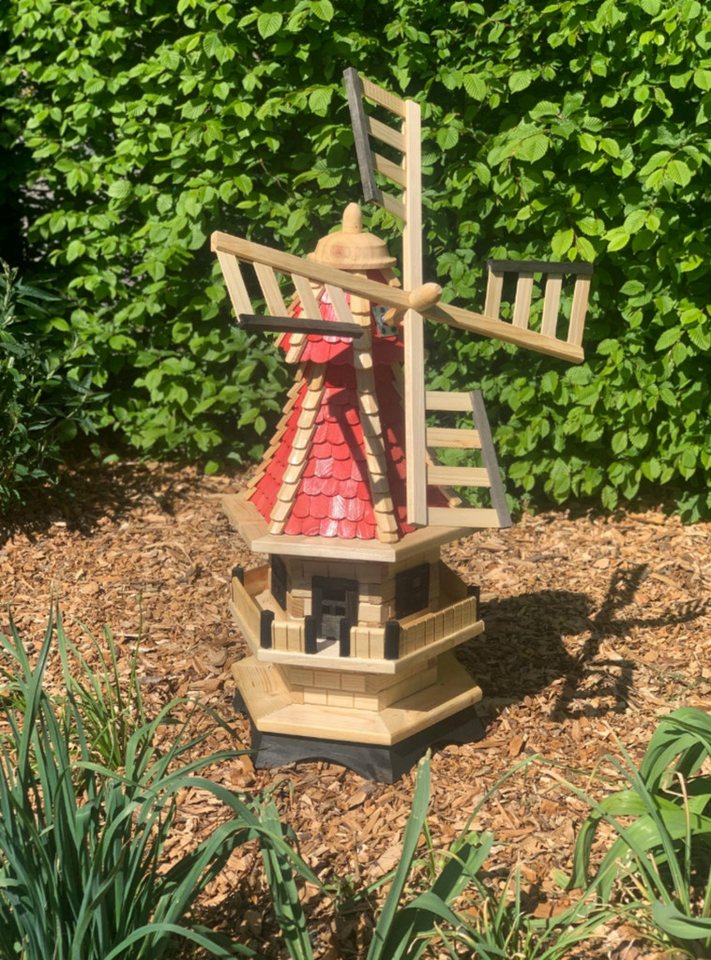 Holzdekoladen Gartenfigur Gartenwindmühle aus Holz mit Schindeldach Landhausstil
