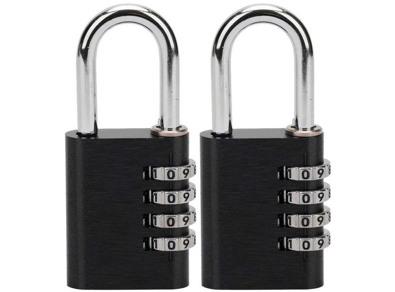 Casativo Vorhängeschloss Zahlenschloss 4-stellig Vorhängeschloss Kofferschluss 5-mm-Stahlbügel, (2-tlg., 1er-Set & 2er-Set), 10.000 Code-Kombinationen/Bügel: 30 x 30 mm/Alu in Schwarz Bild 2