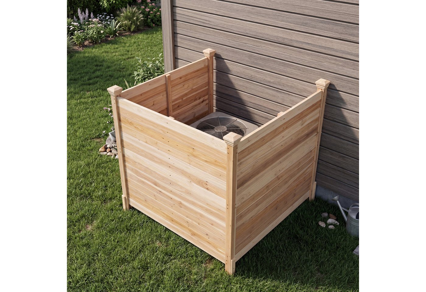COSTWAY Gartenzaun, (3-St), Sichtschutzzaun aus Zedernholz, Steckzaun