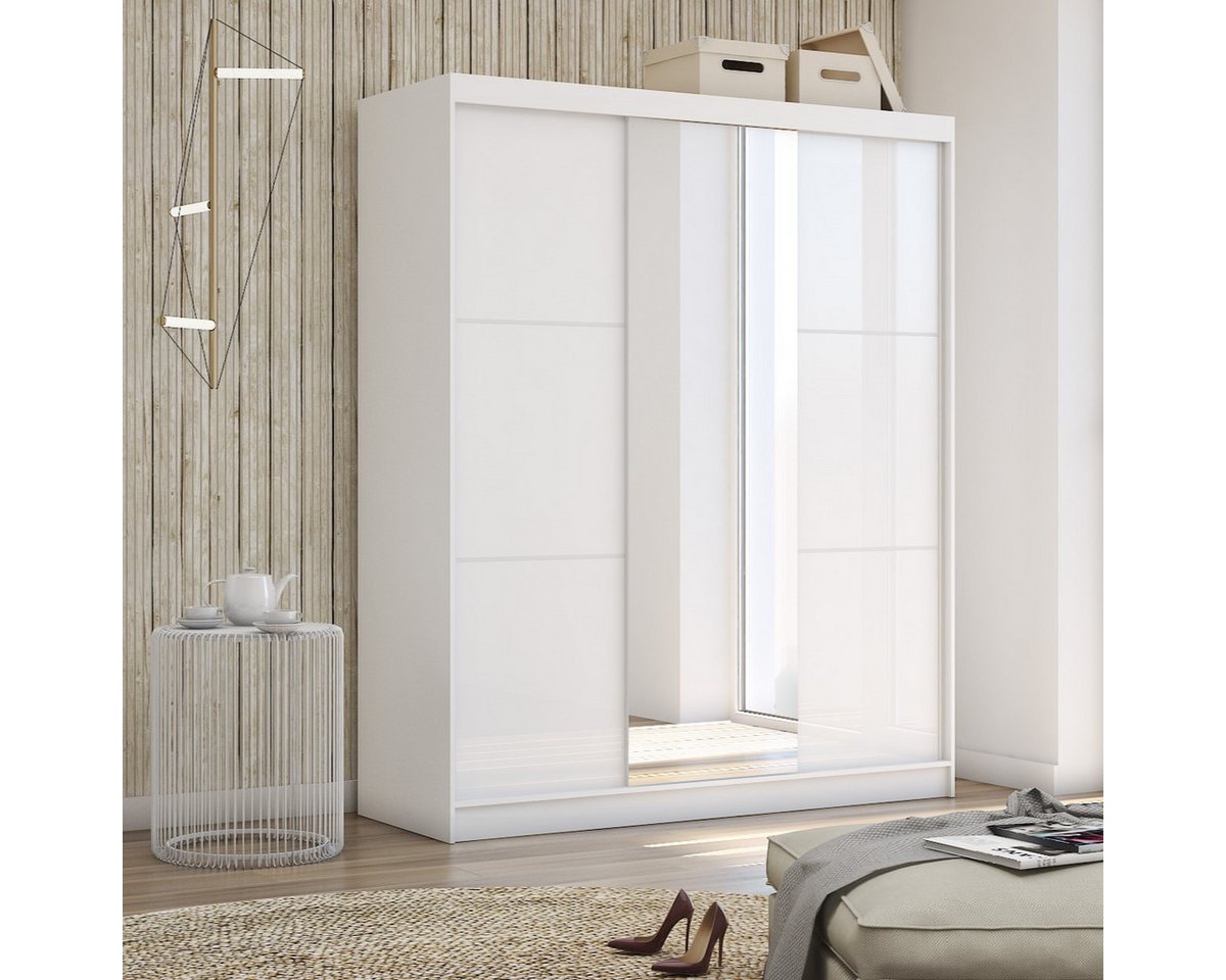 Masseno Schwebetürenschrank VITALE 180 cm Kleiderschrank mit Spiegel 3 Türen Weiß Bild 4