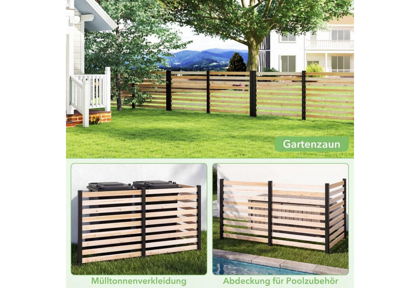 COSTWAY Gartenzaun, Sichtschutzzaun aus Holz, Lamellenzaun mit 4 Pfählen Bild 3