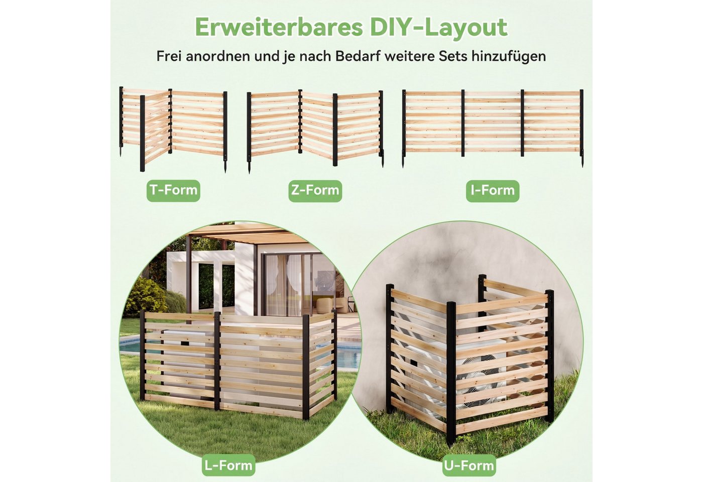 COSTWAY Gartenzaun, Sichtschutzzaun aus Holz, Lamellenzaun mit 4 Pfählen Bild 4