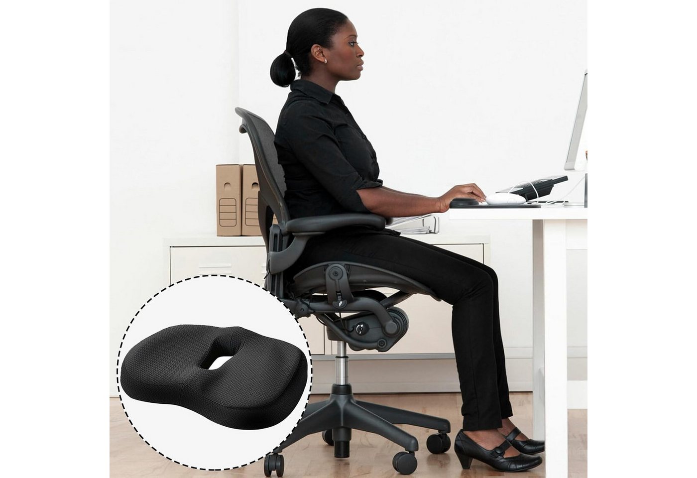 komodo homz Sitzkissen Ergonomisches Memory Foam Sitzkissen Steißbein Entlastung Büro Auto, Ergonomische Sitzform, Memory Foam, atmungsaktiver Bezug Bild 4