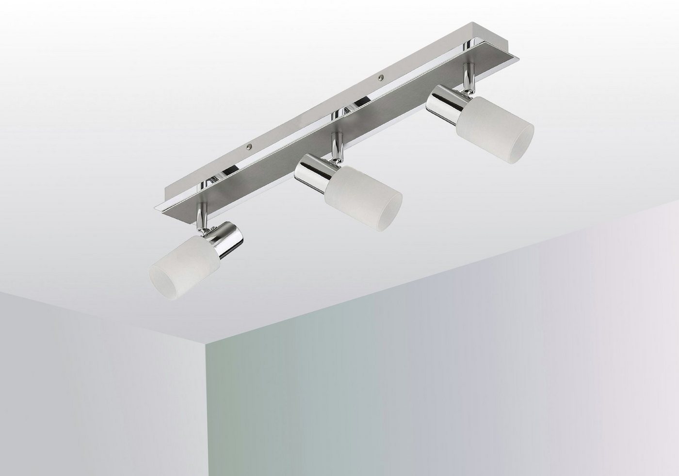 TRANGO LED Deckenleuchte, 3-flammig 2007-38 LED Deckenleuchte Chrom-Optik & Aluminium gebürstet Serie GRACE inkl. 3x G9 LED Leuchtmittel 3.000K warmweiße Lichtfarbe Badleuchte, Flurleuchte, Küchenleuchte, Schwenkbare LED Deckenlampe, Kronleuchter Bild 4