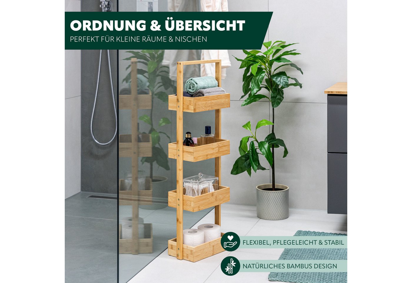 bremermann Standregal Bambus-Badregal mit 4 Ablagen, ca. 28 x 88 x 16 cm (B/H/T) Bild 2