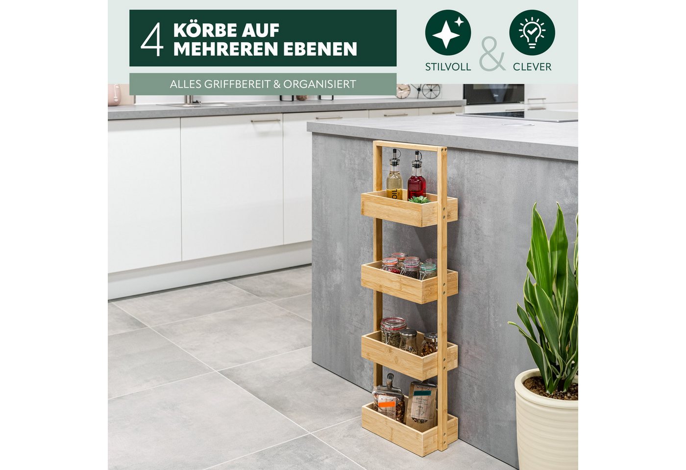 bremermann Standregal Bambus-Badregal mit 4 Ablagen, ca. 28 x 88 x 16 cm (B/H/T) Bild 4