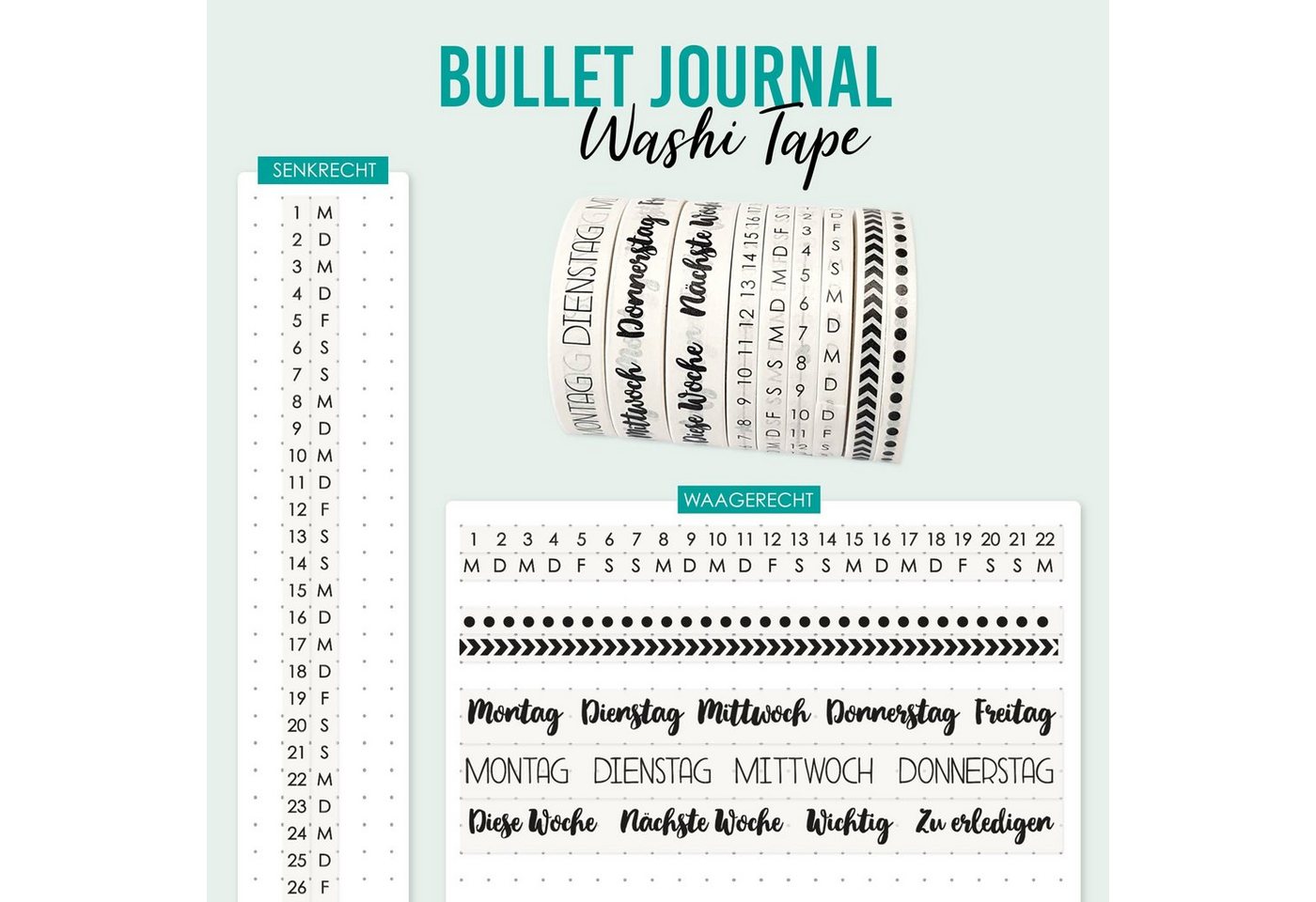 PAPIERDRACHEN Notizbuch 9 Washi Tapes für dein Bullet Journal