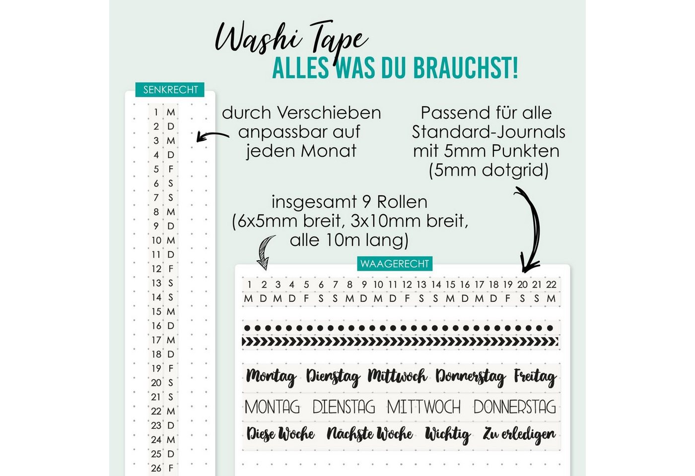 PAPIERDRACHEN Notizbuch 9 Washi Tapes für dein Bullet Journal Bild 2