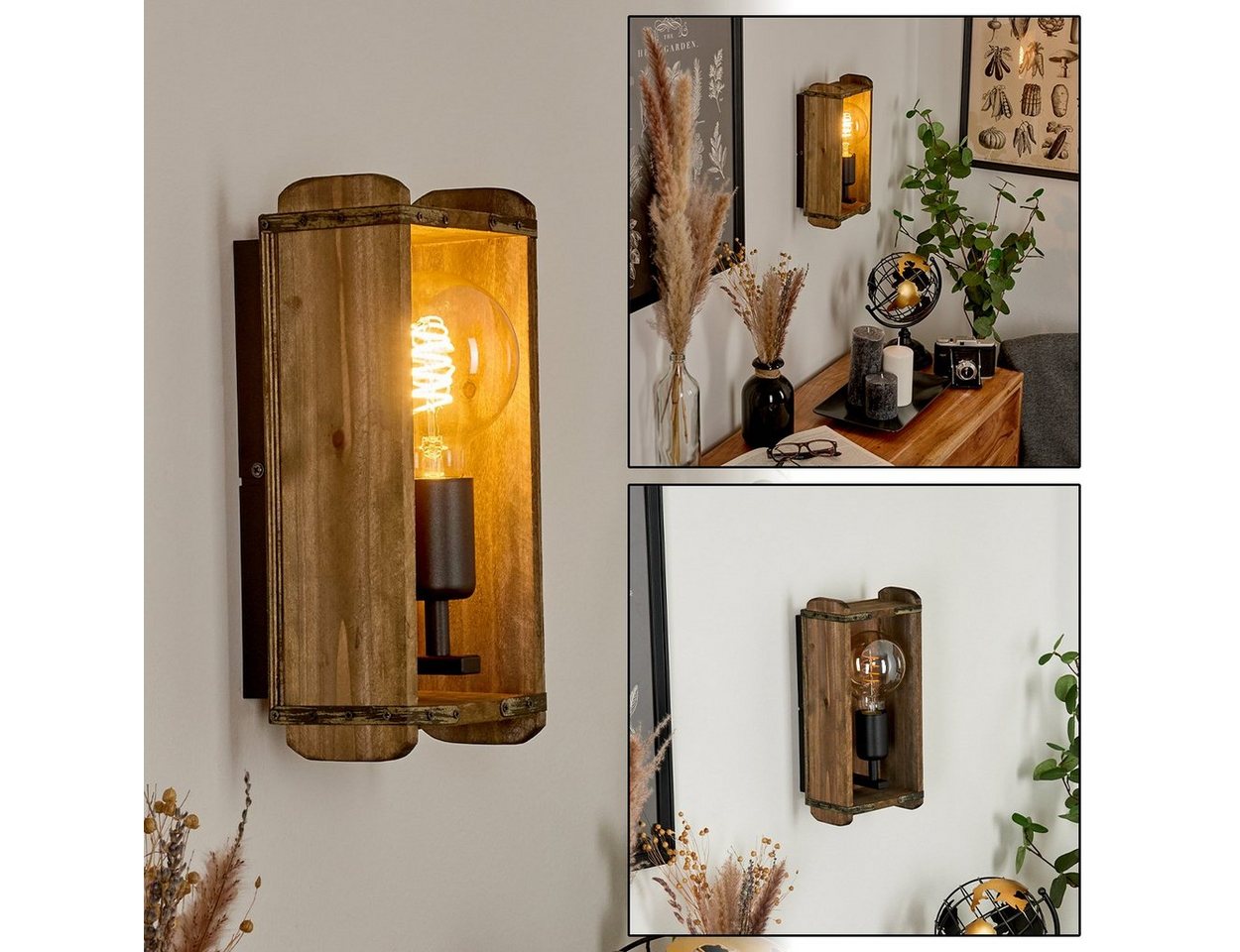 hofstein Wandleuchte »Atid« Vintage Wandlampe aus Metall/Holz in Schwarz/Natur, ohne Leuchtmittel, 1x E27, Wandspot im angesagten Retro Design aus Echtholz Bild 3