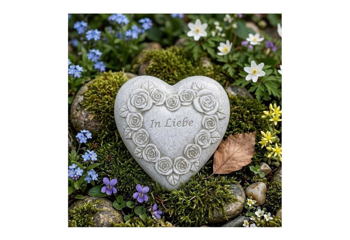 Radami Gartenfigur Grabherz Gedenkstein mit Rosenherz "In Liebe" 8cm Bild 2