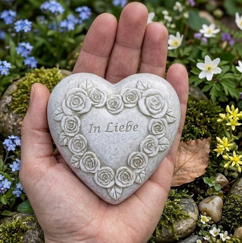 Radami Gartenfigur Grabherz Gedenkstein mit Rosenherz "In Liebe" 8cm Bild 3