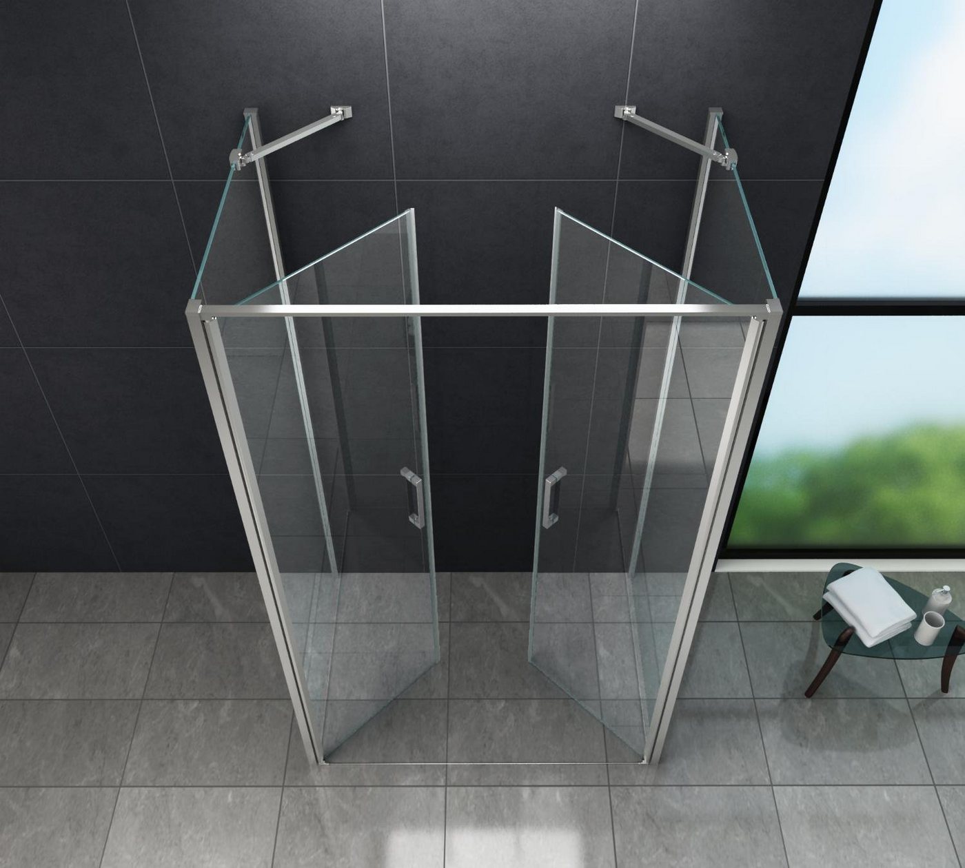 Home Systeme Runddusche ARON U Form Duschkabine Dusche Duschwand Duschabtrennung Duschtür, BxT: 80x80 cm, Einscheibensicherheitsglas