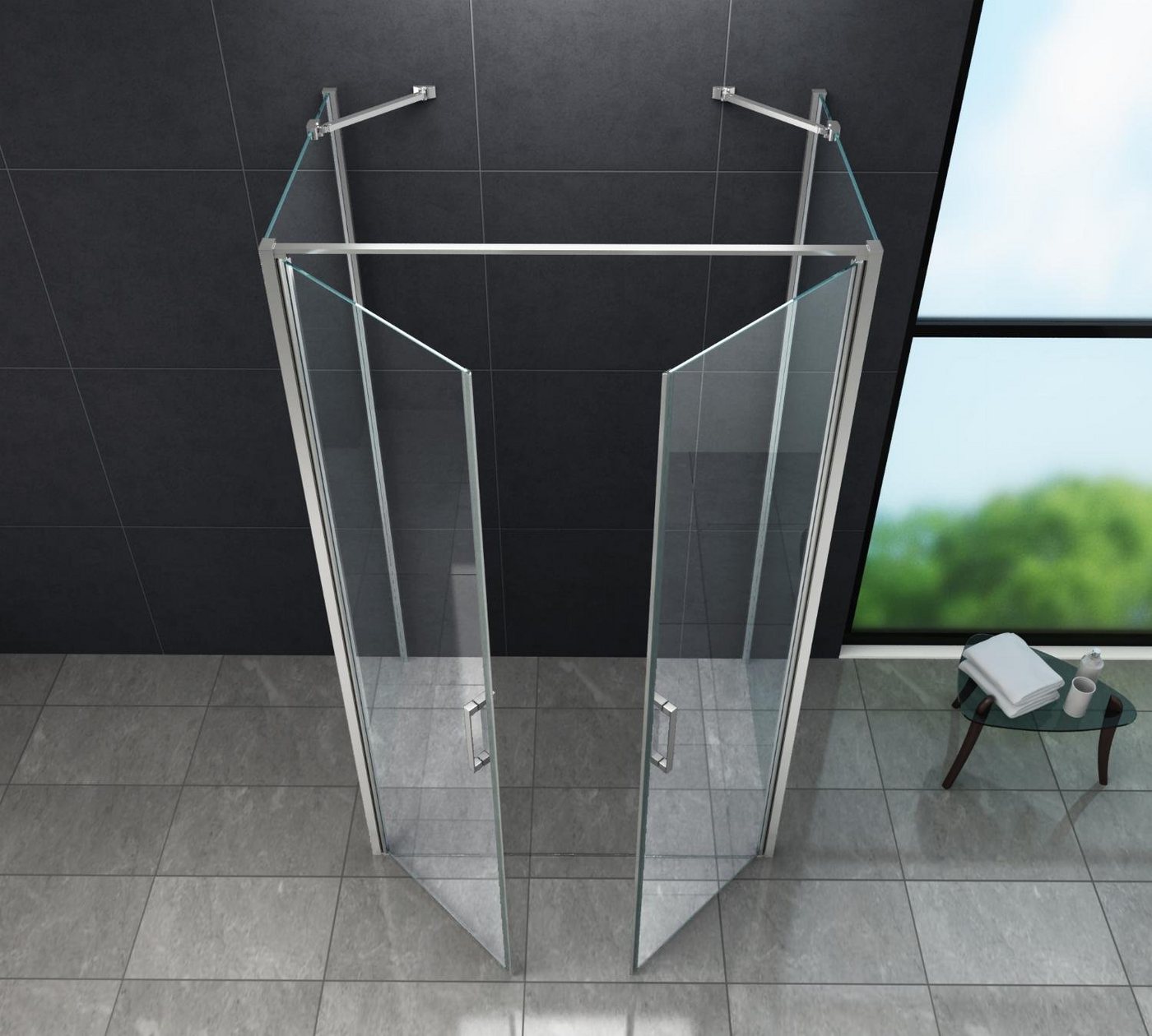 Home Systeme Runddusche ARON U Form Duschkabine Dusche Duschwand Duschabtrennung Duschtür, BxT: 80x80 cm, Einscheibensicherheitsglas Bild 5