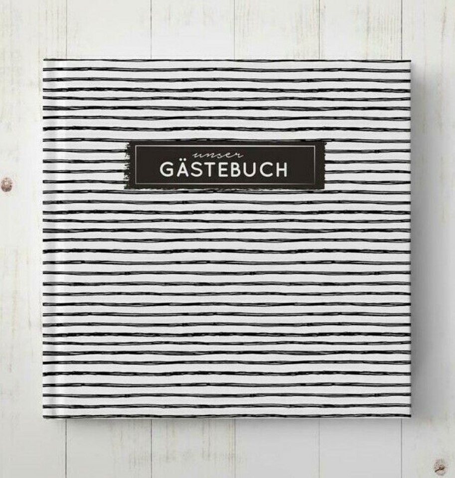 bigdaygraphix Notizbuch Hochzeits-Gästebuch Schwarz-Weiß 22x22 Quadrat, Fragen, Vorgefertigte Fragen für besondere Einträge. Bild 4