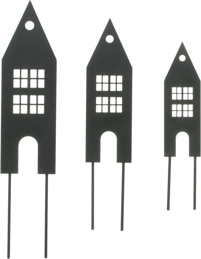 Dekoleidenschaft Gartenstecker "Haus" aus Metall, mattschwarz, 20 + 25 + 30 cm hoch, Dekostecker (3-St., im Set) Blumenstecker, Pflanzenstecker, Metallstecker, Stecker für Blumentopf