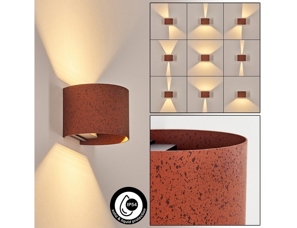 hofstein Wandleuchte Wandlampe aus Metall in Schwarz/Rostfarben, LED wechselbar, 3000 Kelvin, LED, austauschbarer Lichteffekt, Außenleuchte, 350 Lumen, IP 54 Bild 4