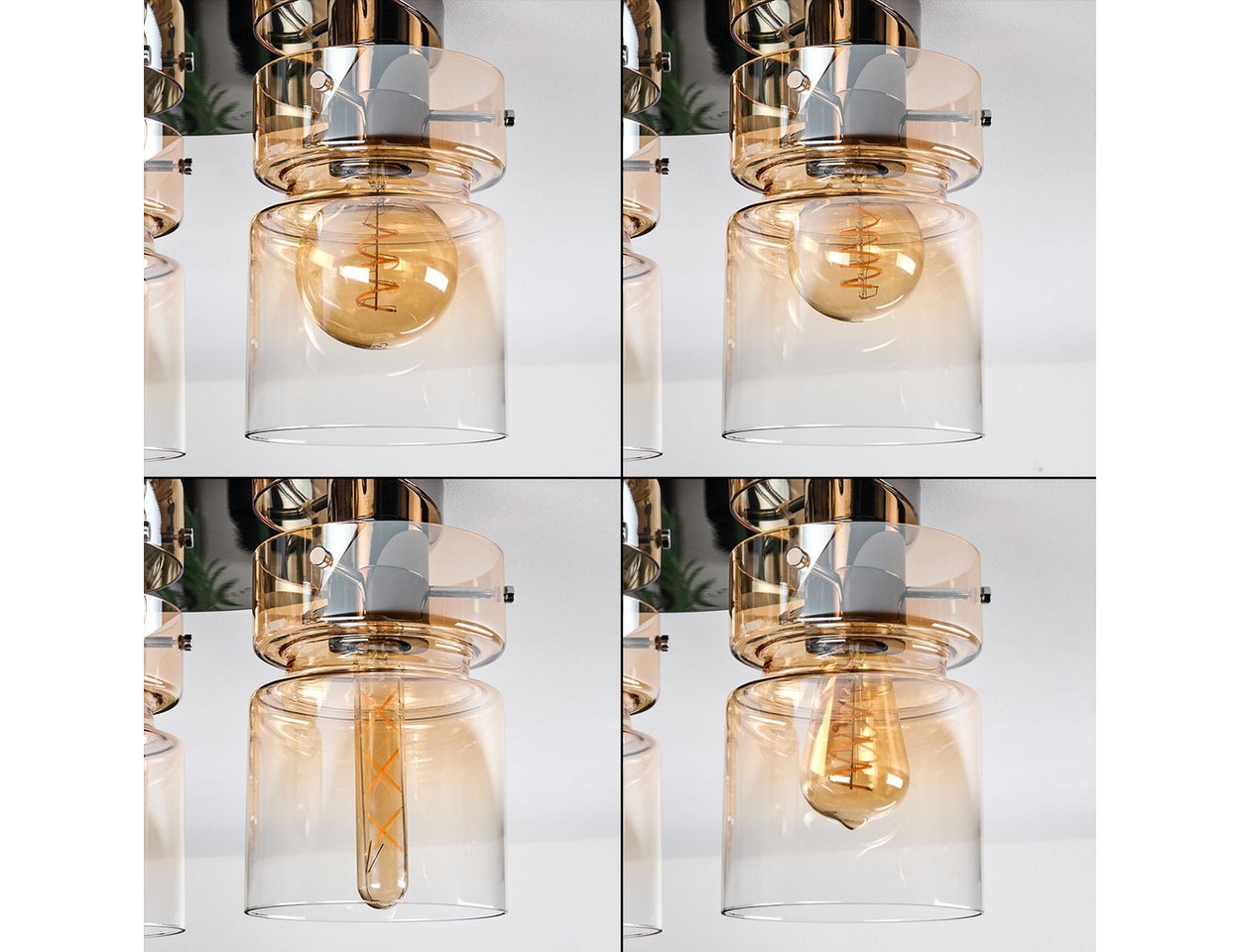 hofstein Deckenleuchte 3-flammige Deckenlampe aus Metall/Glas in Chrom/Bernsteinfarben/Klar, ohne Leuchtmittel, Leuchte im Retro/Vintage-Design (Schirme Ø 15 cm), E27, Esszimmer