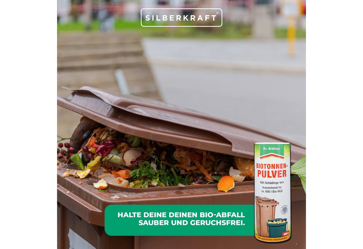 Dr. Stähler Biotonnenpulver Bio-Tonnenpulver gegen unangenehme Gerüche und Schädlinge, 500 g, Einfache Anwendung Vielseitig einsetzbar Effektiver Schutz vor Maden, Effektiver Schutz, enthält Calciumcarbonat, Bindet Flüssigkeiten Bild 4