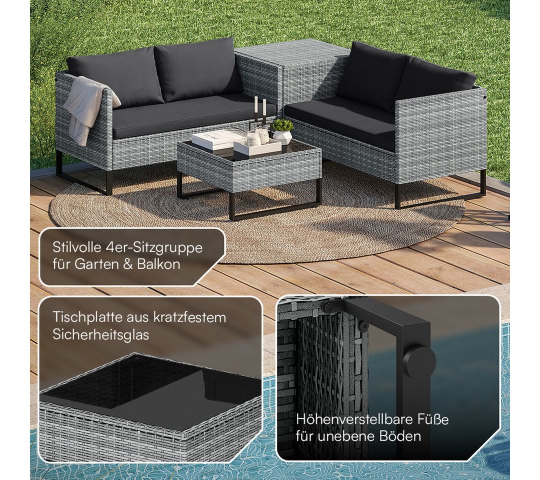 STEELSØN Gartenlounge-Set Alniyat mit 2 Sofas und Tisch, (grau-meliert/anthrazit, aus Polyrattan/Metall, mit Aufbewahrungsbox), Outdoor Sitzgruppe, für 4 Personen, inkl. Kissen & Polster Bild 2