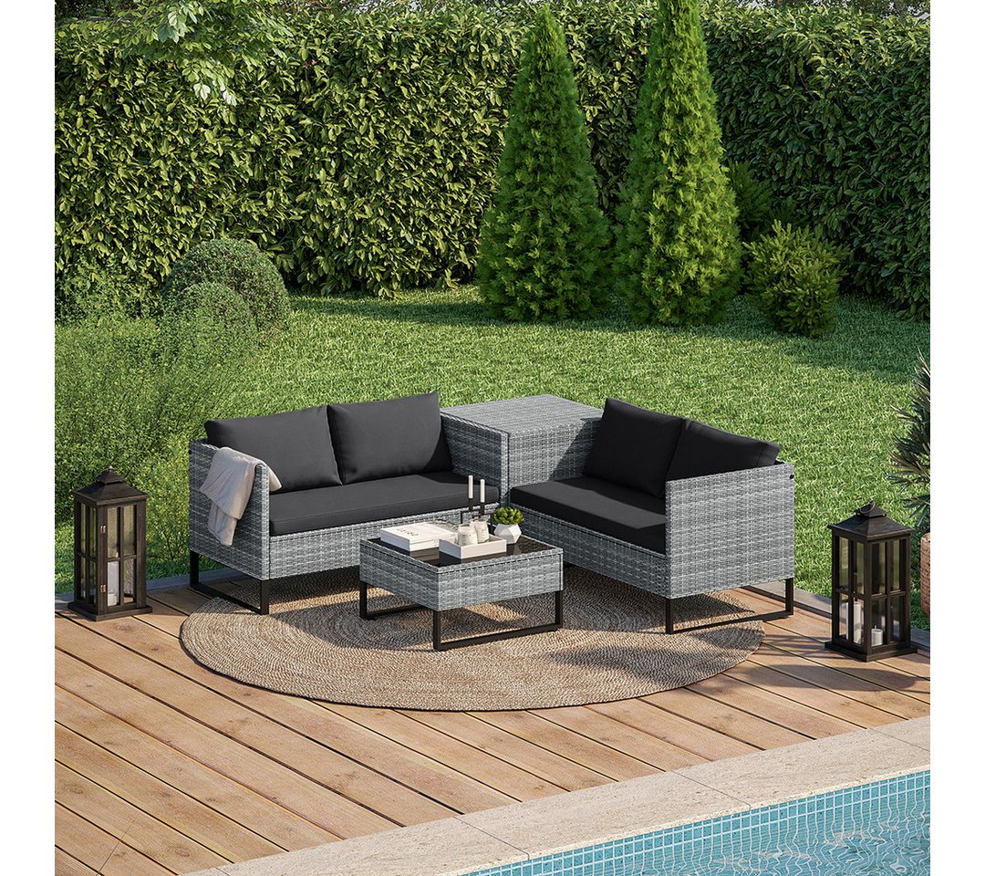 STEELSØN Gartenlounge-Set Alniyat mit 2 Sofas und Tisch, (grau-meliert/anthrazit, aus Polyrattan/Metall, mit Aufbewahrungsbox), Outdoor Sitzgruppe, für 4 Personen, inkl. Kissen & Polster Bild 4