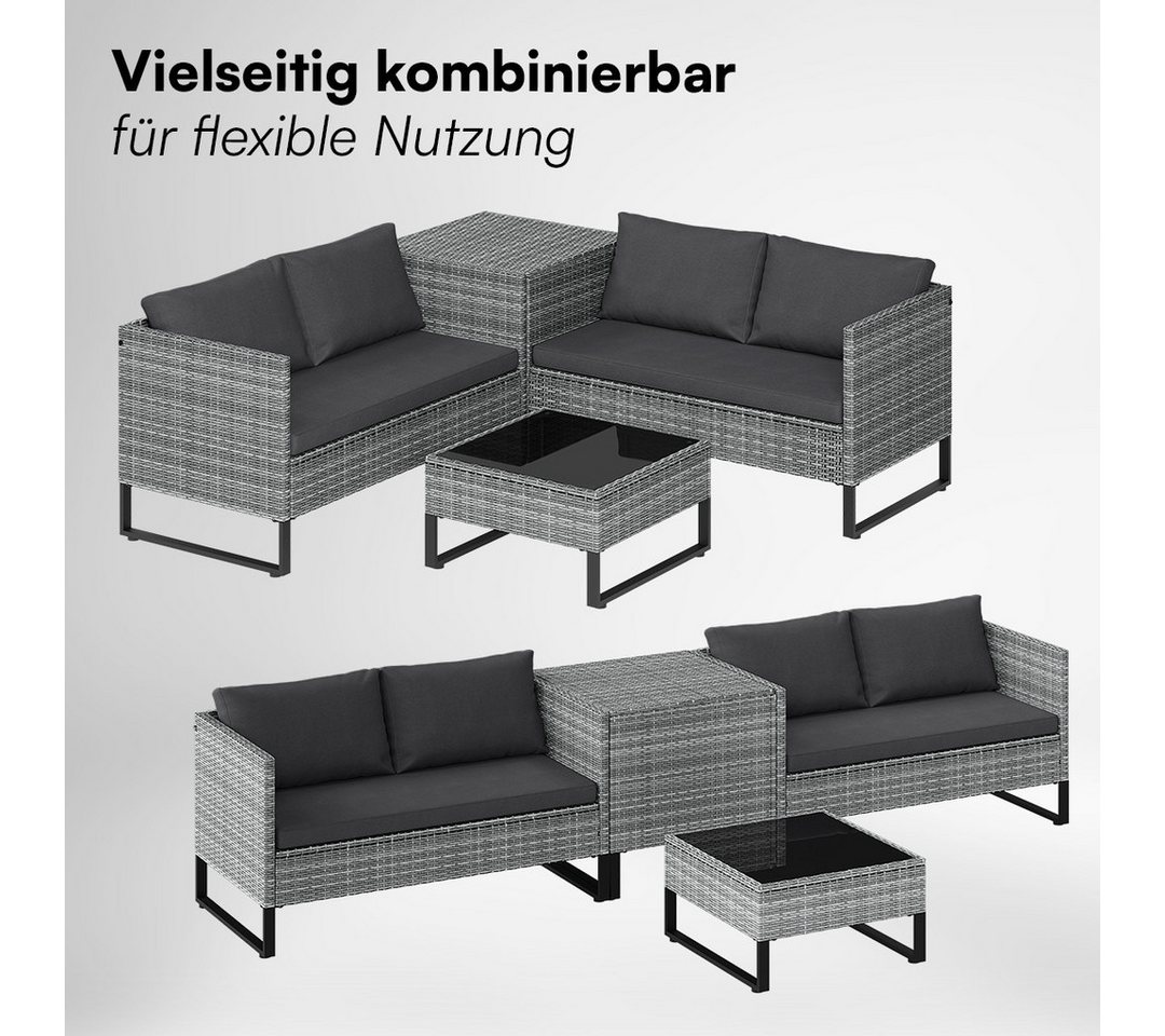 STEELSØN Gartenlounge-Set Alniyat mit 2 Sofas und Tisch, (grau-meliert/anthrazit, aus Polyrattan/Metall, mit Aufbewahrungsbox), Outdoor Sitzgruppe, für 4 Personen, inkl. Kissen & Polster Bild 5