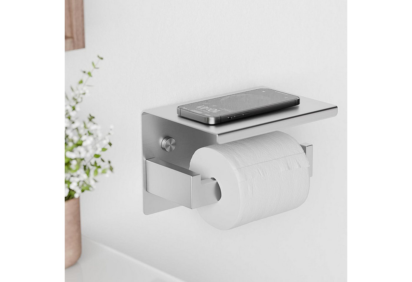 LuxusKollektion Toilettenpapierhalter Toilettenpapierhalter Edelstahl ohne Bohren Silber mit Ablage Bild 5