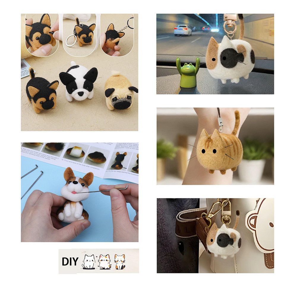 CLTYQ Kreativset 12-teiliges DIY Nadel-Filzset, Tierherstellung, Nadel-Filz-Kitsm, mit Filzanleitung, Nadel-Filzen Starterset mit grundlegenden