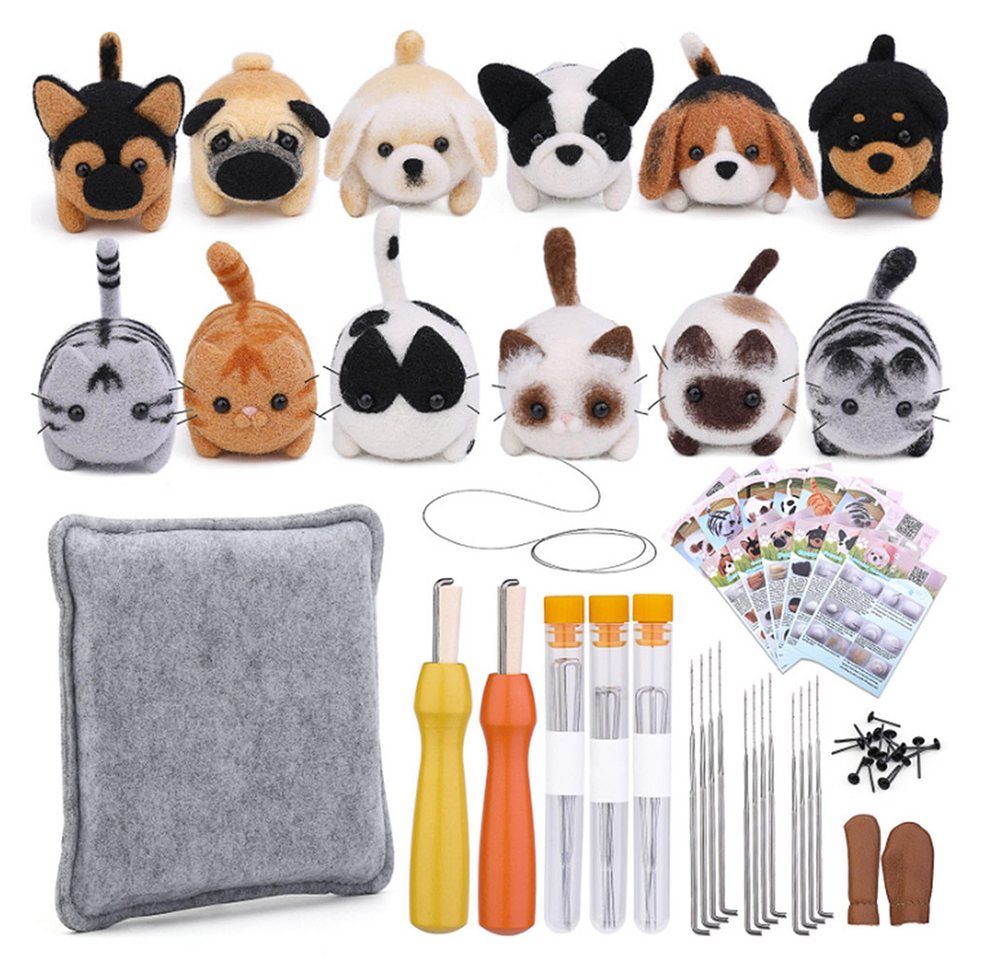 CLTYQ Kreativset 12-teiliges DIY Nadel-Filzset, Tierherstellung, Nadel-Filz-Kitsm, mit Filzanleitung, Nadel-Filzen Starterset mit grundlegenden Bild 2