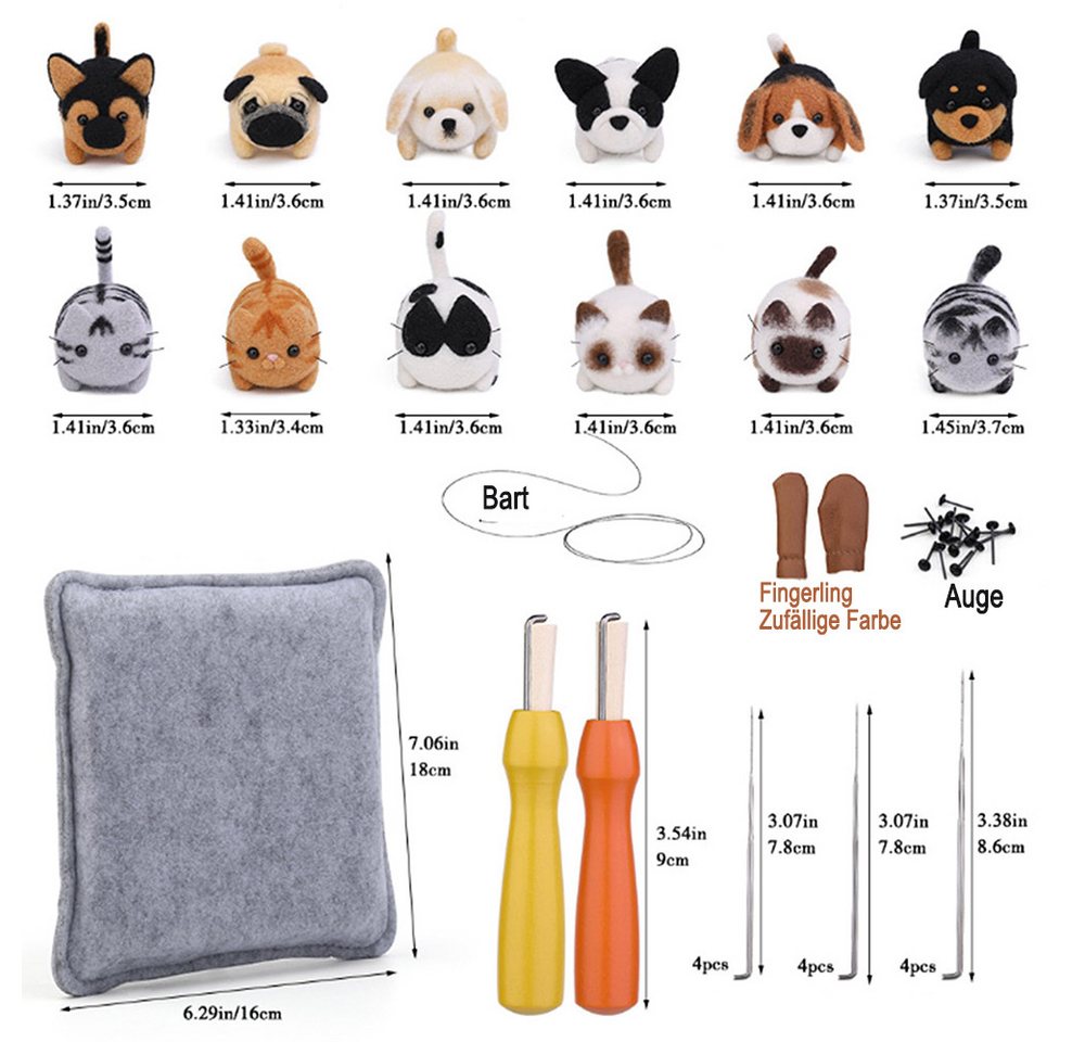 CLTYQ Kreativset 12-teiliges DIY Nadel-Filzset, Tierherstellung, Nadel-Filz-Kitsm, mit Filzanleitung, Nadel-Filzen Starterset mit grundlegenden Bild 4