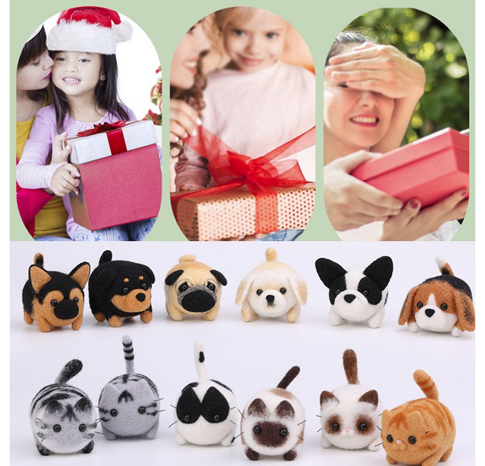CLTYQ Kreativset 12-teiliges DIY Nadel-Filzset, Tierherstellung, Nadel-Filz-Kitsm, mit Filzanleitung, Nadel-Filzen Starterset mit grundlegenden Bild 5