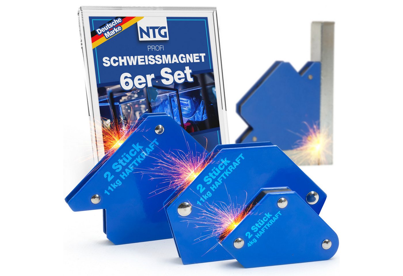 NTG Nutzfahrzeug Technik GmbH Magnet-Schweißwinkel Set 6 Stück mit hoher Haftkraft Schweißzubehör Winkelmagnet zum Heften, Magnetwinkel mit 30°, 45°, 60°, 75°, 90°, 135° Bild 2