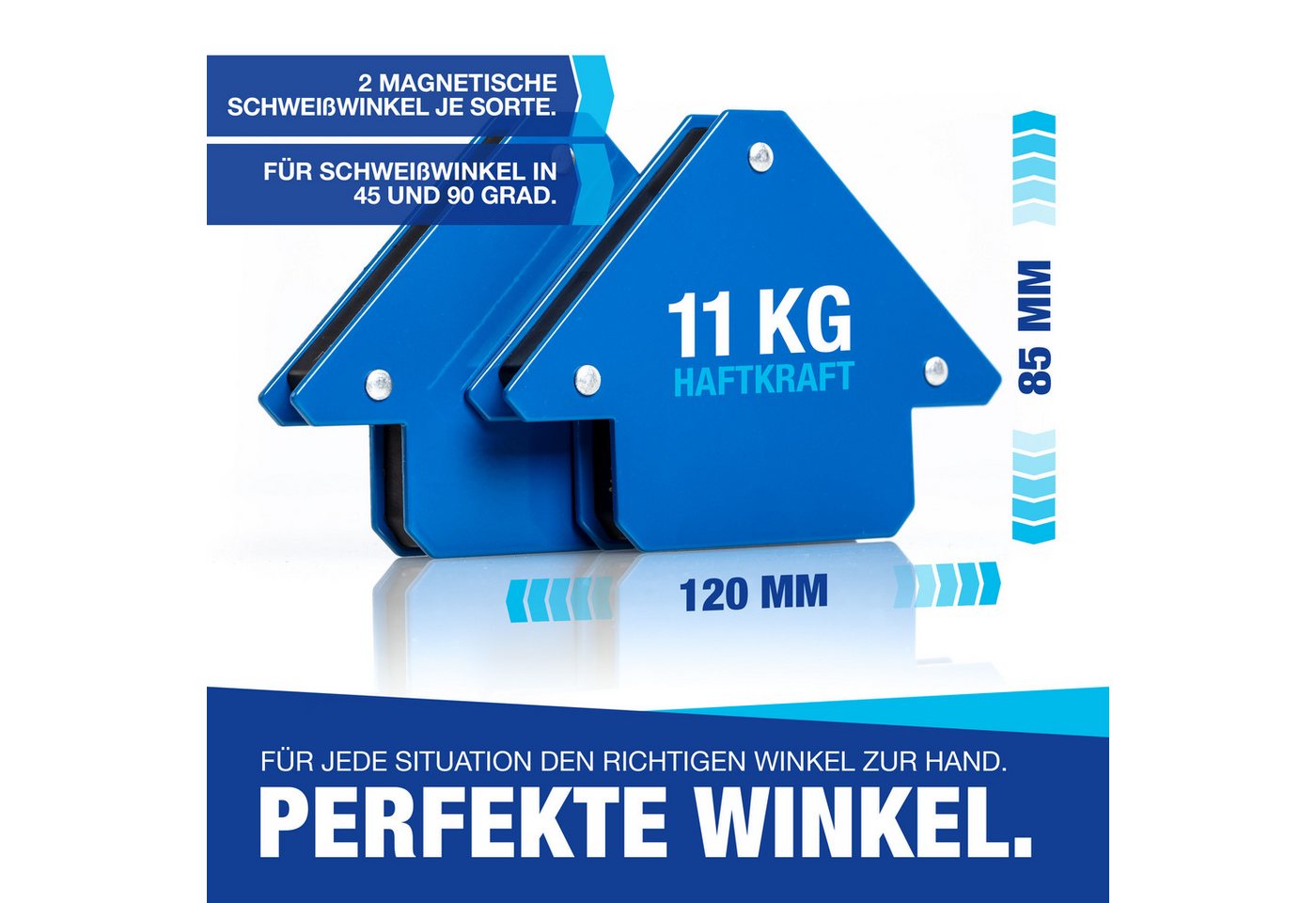 NTG Nutzfahrzeug Technik GmbH Magnet-Schweißwinkel Set 6 Stück mit hoher Haftkraft Schweißzubehör Winkelmagnet zum Heften, Magnetwinkel mit 30°, 45°, 60°, 75°, 90°, 135° Bild 3