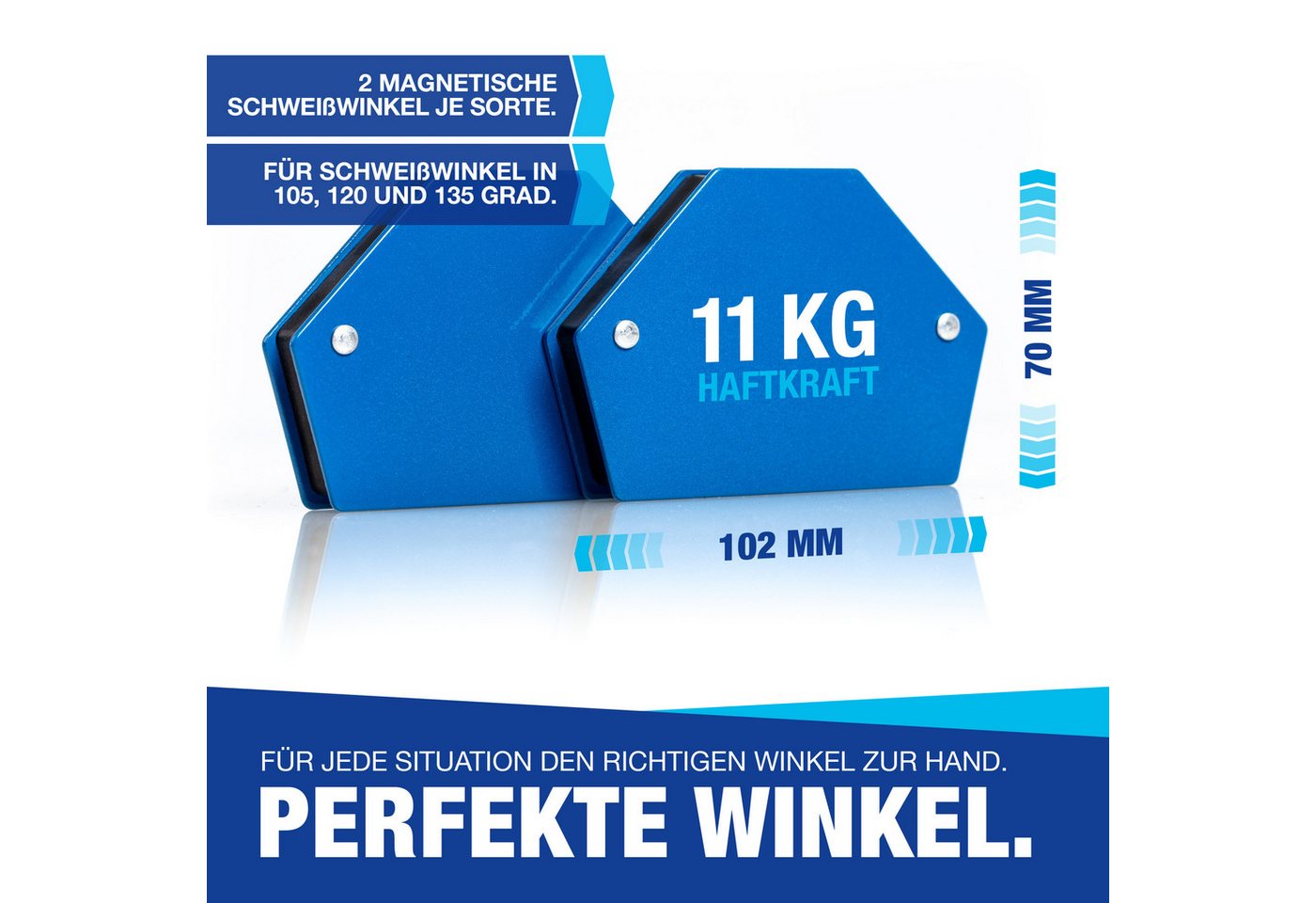 NTG Nutzfahrzeug Technik GmbH Magnet-Schweißwinkel Set 6 Stück mit hoher Haftkraft Schweißzubehör Winkelmagnet zum Heften, Magnetwinkel mit 30°, 45°, 60°, 75°, 90°, 135° Bild 4