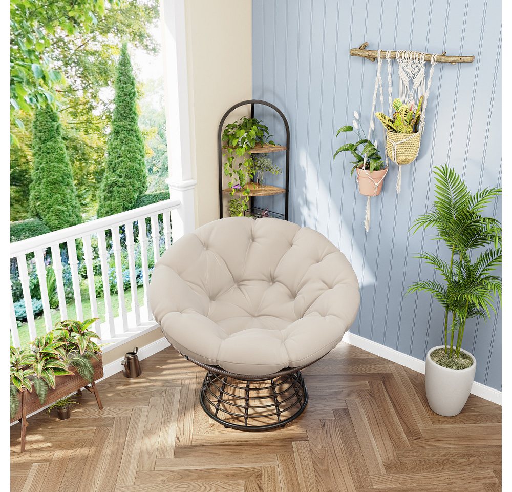 BBG Gartensessel Papasan Sessel mit 360° Drehfunktion, ergonomischer (Rattan Lounge Sessel mit extra dickem Kissen,Indoor Outdoor Drehsessel), bequemer Lesesessel für Wohnzimmer & Balkon Bild 2
