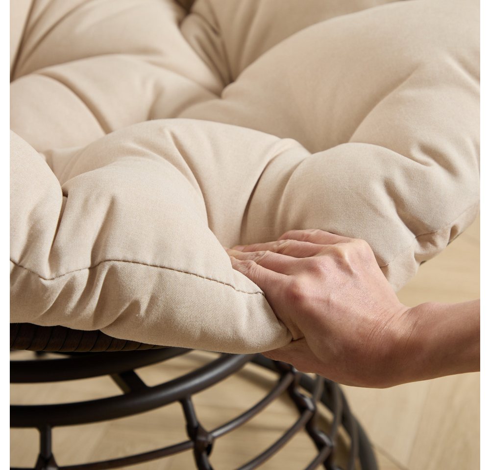 BBG Gartensessel Papasan Sessel mit 360° Drehfunktion, ergonomischer (Rattan Lounge Sessel mit extra dickem Kissen,Indoor Outdoor Drehsessel), bequemer Lesesessel für Wohnzimmer & Balkon Bild 3