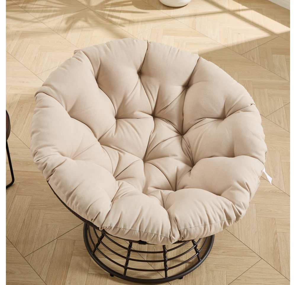 BBG Gartensessel Papasan Sessel mit 360° Drehfunktion, ergonomischer (Rattan Lounge Sessel mit extra dickem Kissen,Indoor Outdoor Drehsessel), bequemer Lesesessel für Wohnzimmer & Balkon Bild 4